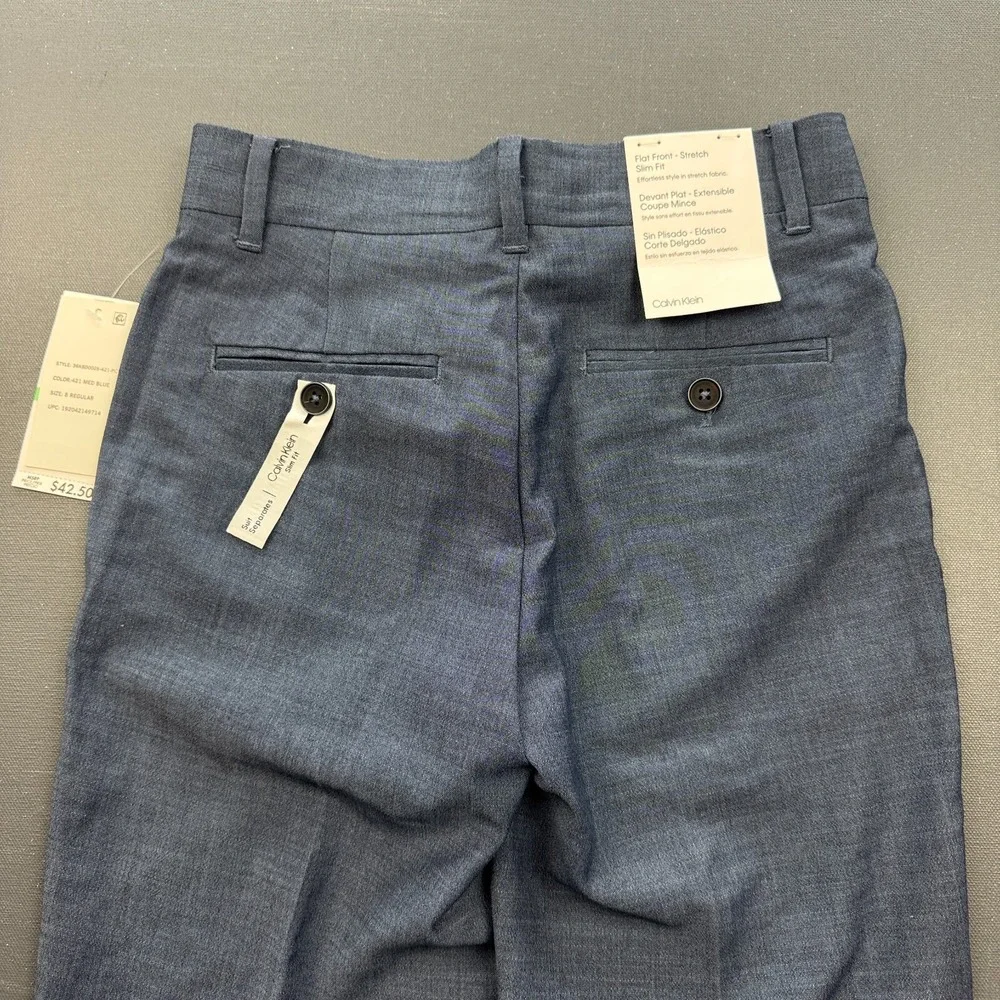 Calvin Klein Dress Pants Boys 8 Slim Fit Flat Front Stretch Navy Blue Casual NWT - Picture 7 of 11